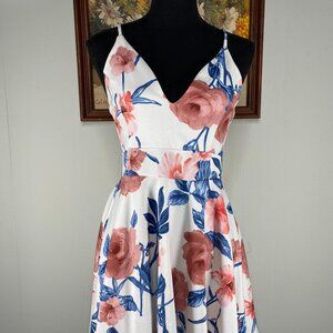 I love Joah Fit & Flare Dress Women Medium Spaghetti Strap Multicolor Floral USA